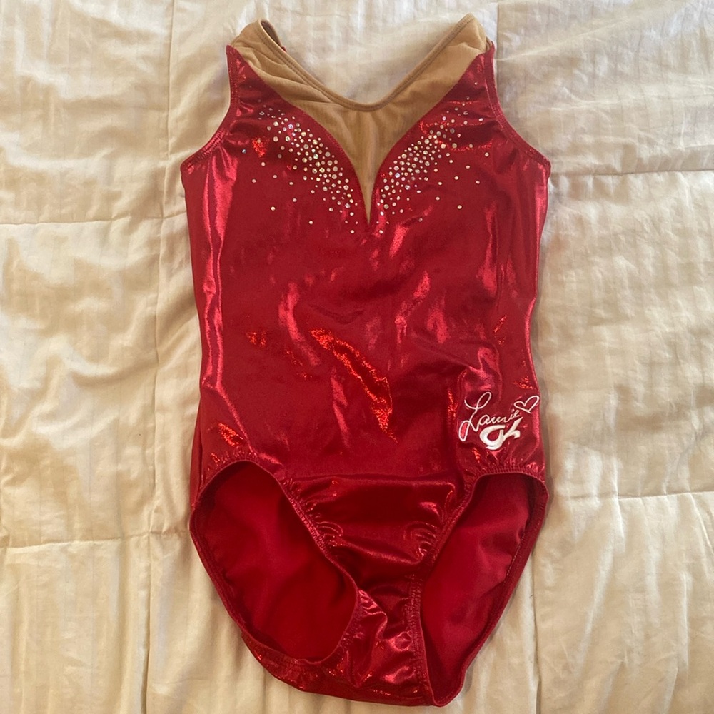 ❤️SOLD❤️AS Sparkly Red GK leotard Adult Small